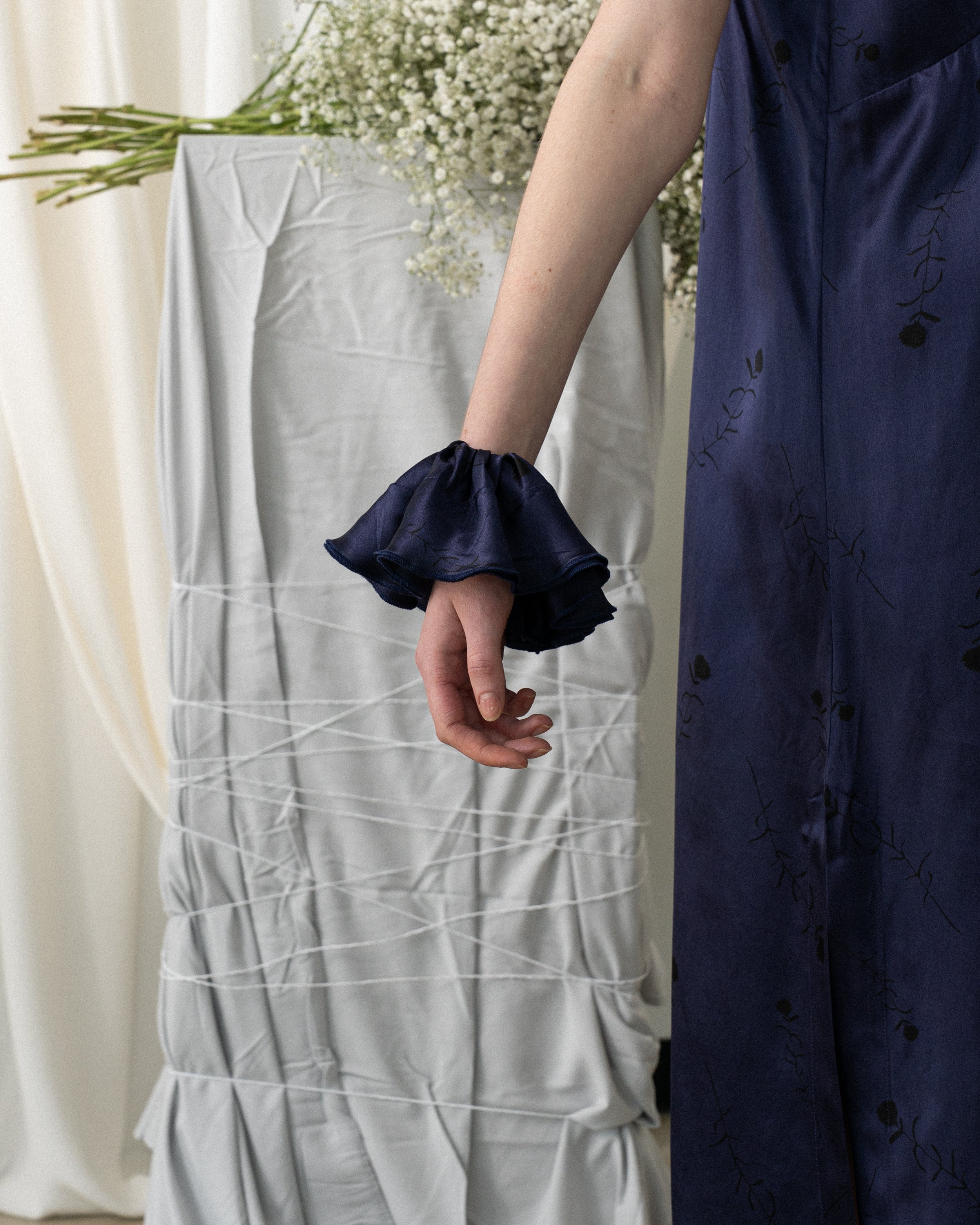 Silk Ruffle Scrunchie - Midnight