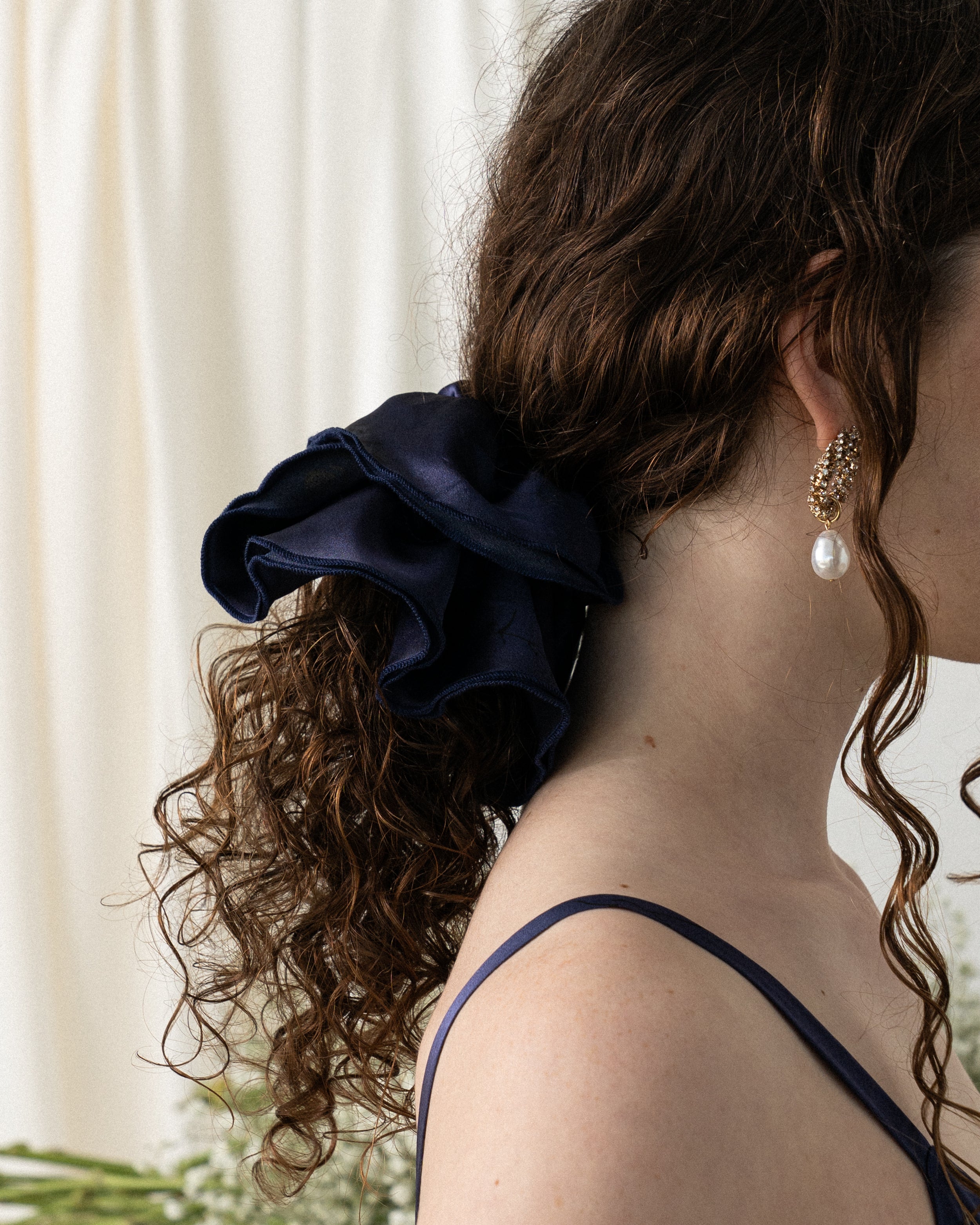 Silk Ruffle Scrunchie - Midnight