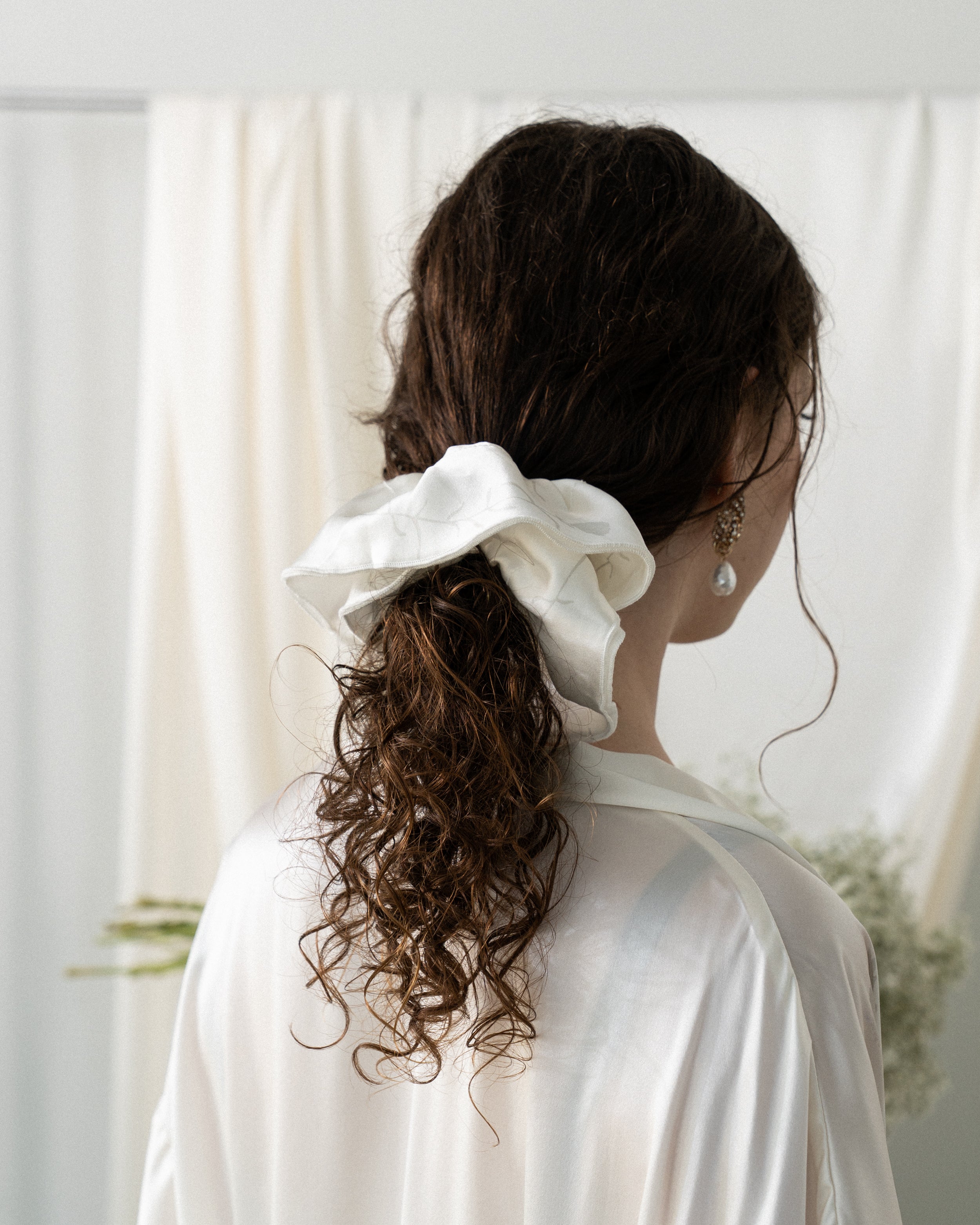 Silk Ruffle Scrunchie - White