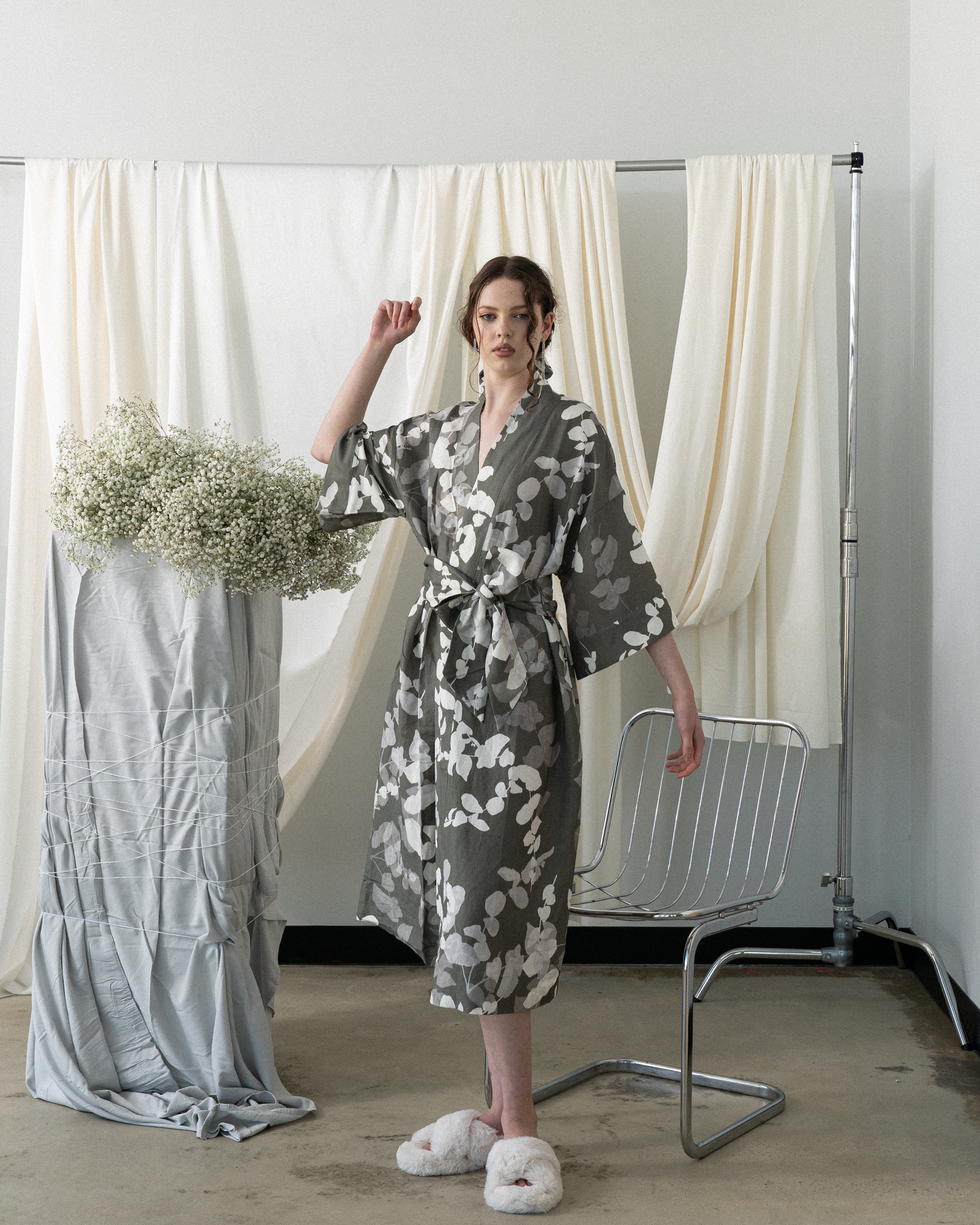Linen Robe - Eucalyptus Olive