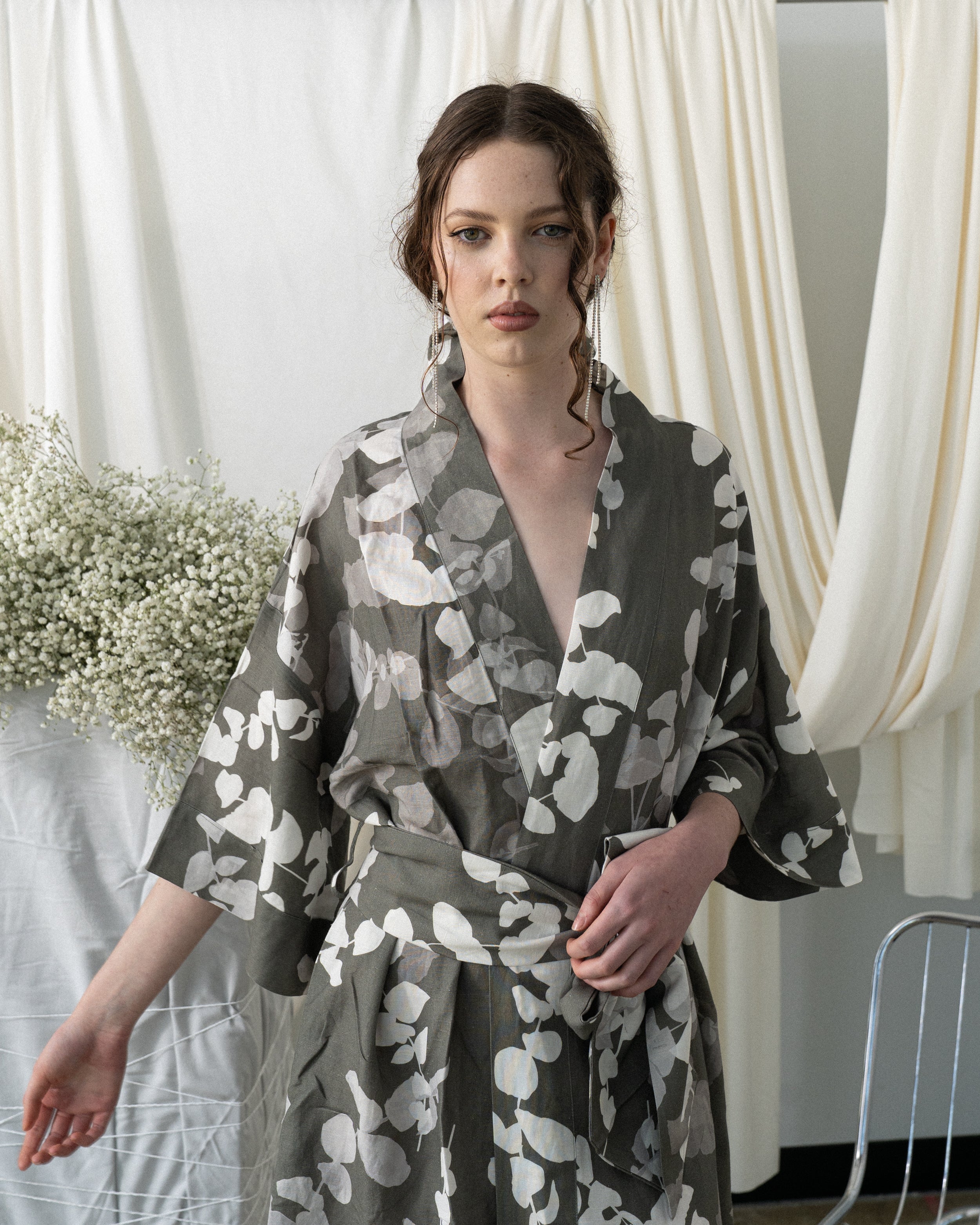 Linen Robe - Eucalyptus Olive
